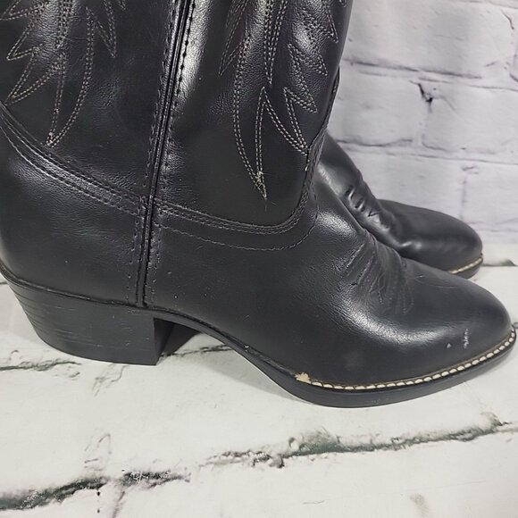 Vtg Bronco Made in USA Black‎ Leather Cowboy Boots Men\'s Size 9 D Western Rodeo main image 5